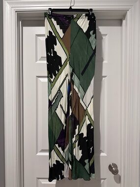 Zara Abstract Geometric Wide leg pants   in Green, White, Black & Brown